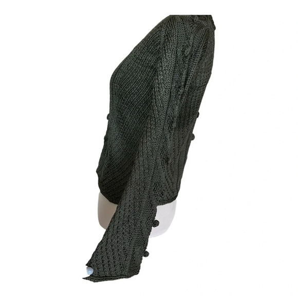Mugler 100% Silk Hunter Green Cable Loose Knit Cropped Sweater Size Small - Picture 6 of 13